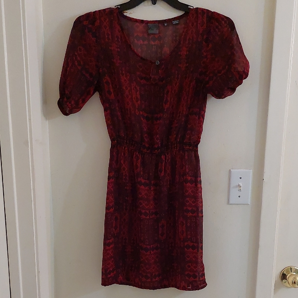 Red Puff Sleeve Mini Dress with Scoop Neck